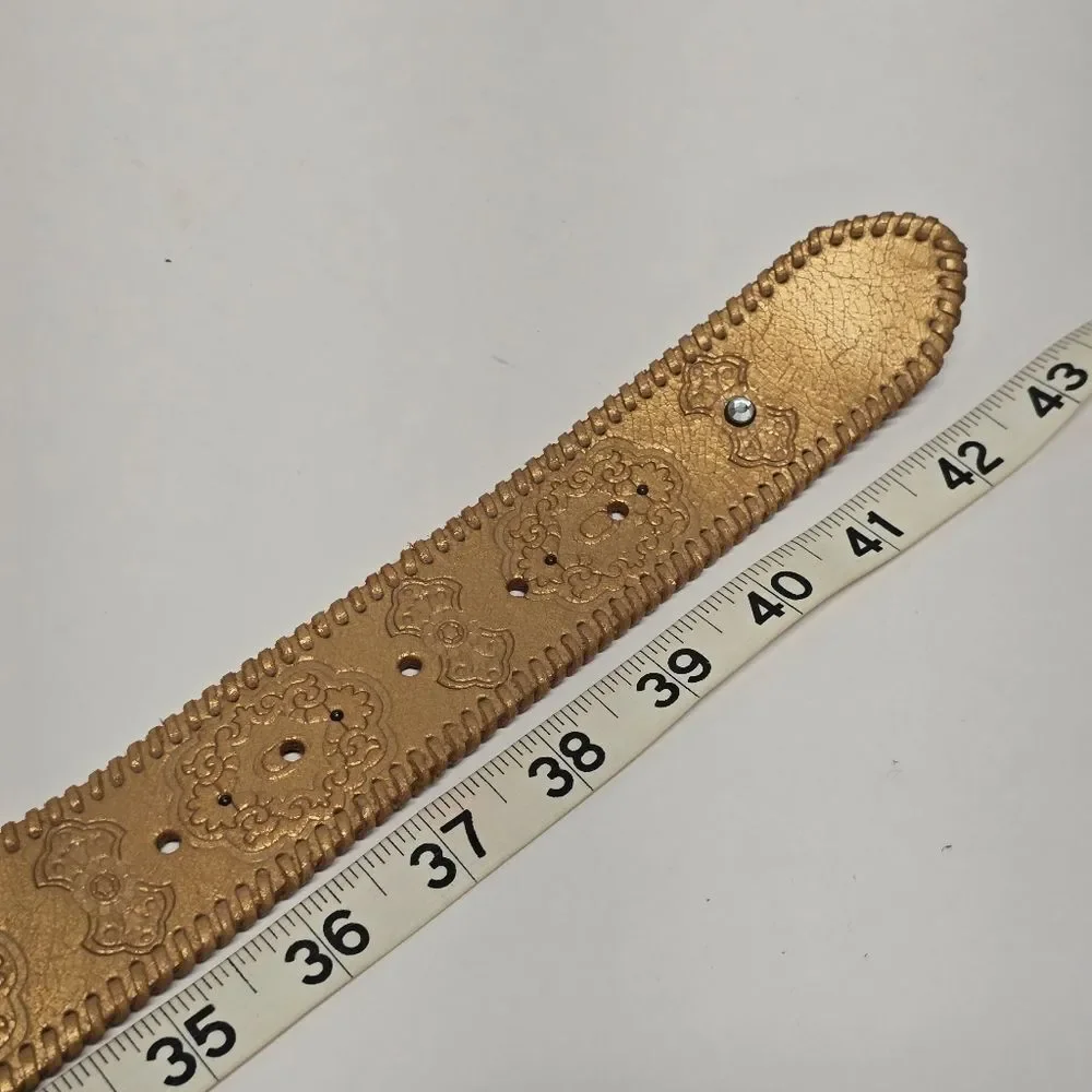 Fossil Gold Leather Princess Embossed Studded Rhinestone Embellished Belt Size L